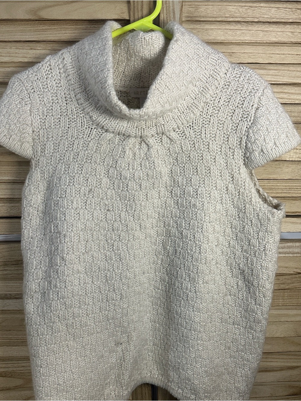 Artisan Cream Short-Sleeve Cowl Neck Cable Knit Sweater
